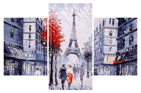 Tablou - Străzi din Paris, pictură în ulei (90x60 cm)