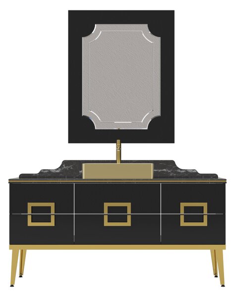 Set mobilier baie Pierre Cardin Mercury, 3 piese, 150 cm, negru-auriu