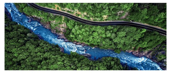 Tablou - Râu între munți, Caucaz, Rusia (120x50 cm)