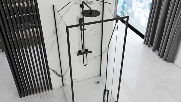 Rea Rapid Swing, cabină de duș cu 3 pereți 120 (uşă) x 80 (perete) x 195 cm, sticlă transparentă de 6 mm, profil negru, KPL-009961