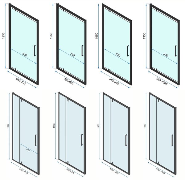 Rea Rapid Swing, cabină de duș cu 3 pereți 70 (uşă) x 80 (perete) x 195 cm, sticlă transparentă de 6 mm, profil negru, KPL-009946
