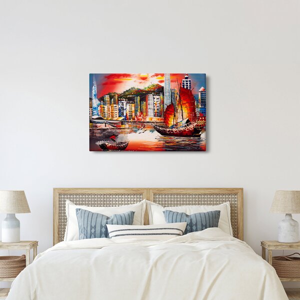 Tablou - Victoria Harbour, Hong Kong, pictură în ulei (90x60 cm)