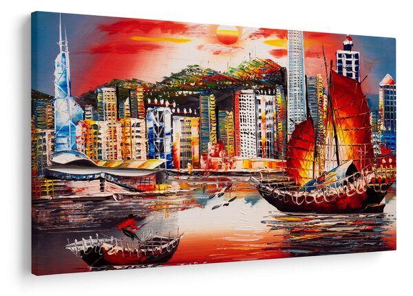 Tablou - Victoria Harbour, Hong Kong, pictură în ulei (90x60 cm)