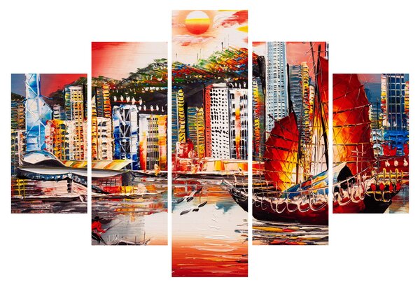 Tablou - Victoria Harbour, Hong Kong, pictură în ulei (150x105 cm)