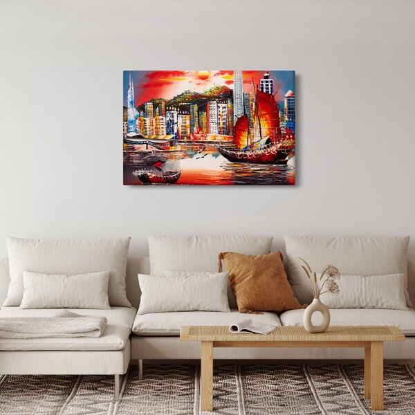 Tablou - Victoria Harbour, Hong Kong, pictură în ulei (90x60 cm)
