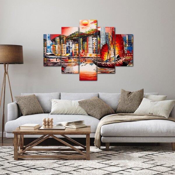 Tablou - Victoria Harbour, Hong Kong, pictură în ulei (150x105 cm)