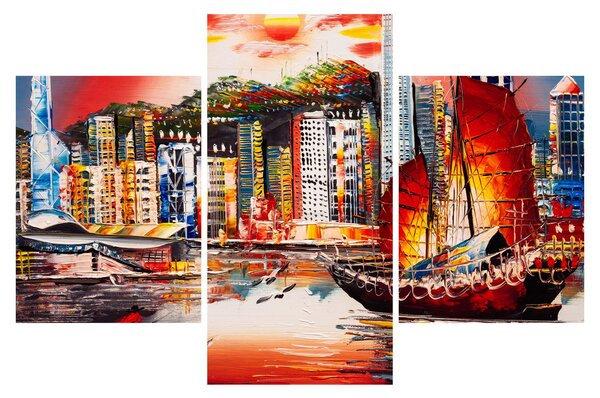 Tablou - Victoria Harbour, Hong Kong, pictură în ulei (90x60 cm)