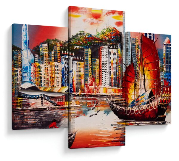 Tablou - Victoria Harbour, Hong Kong, pictură în ulei (90x60 cm)