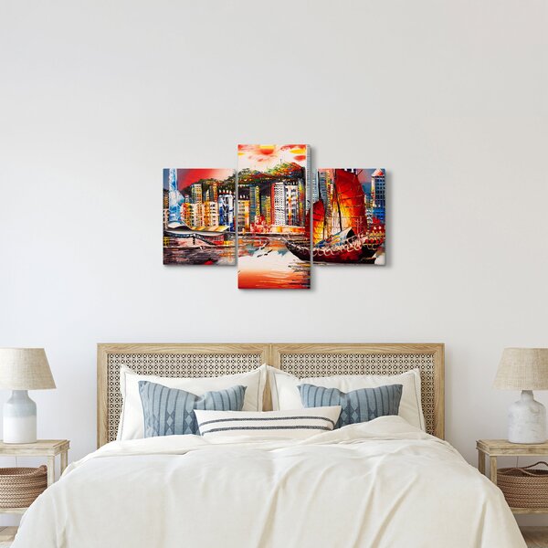 Tablou - Victoria Harbour, Hong Kong, pictură în ulei (90x60 cm)