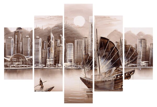 Tablou - Victoria Harbour, Hong Kong, efect sepia (150x105 cm)