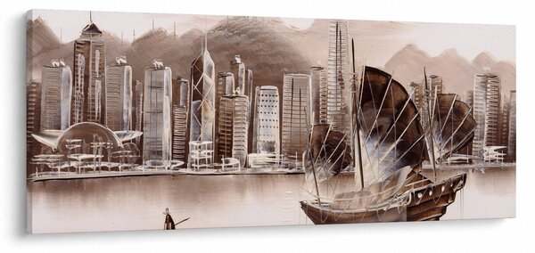 Tablou - Victoria Harbour, Hong Kong, efect sepia (120x50 cm)