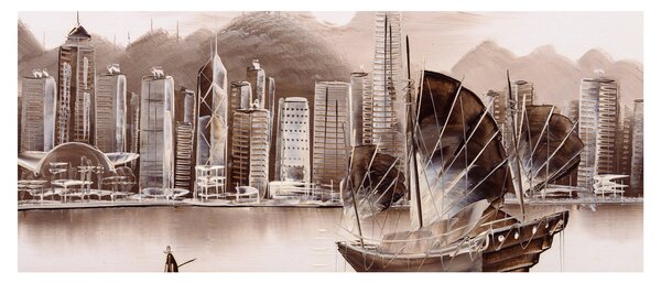 Tablou - Victoria Harbour, Hong Kong, efect sepia (120x50 cm)