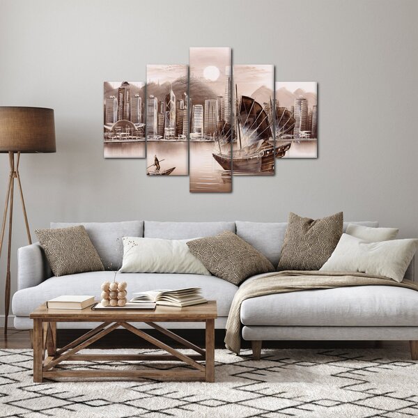 Tablou - Victoria Harbour, Hong Kong, efect sepia (150x105 cm)