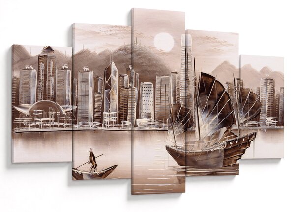 Tablou - Victoria Harbour, Hong Kong, efect sepia (150x105 cm)