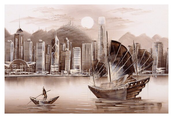 Tablou - Victoria Harbour, Hong Kong, efect sepia (90x60 cm)