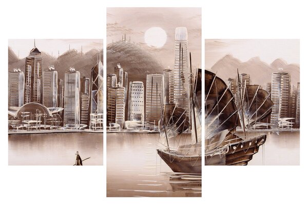 Tablou - Victoria Harbour, Hong Kong, efect sepia (90x60 cm)