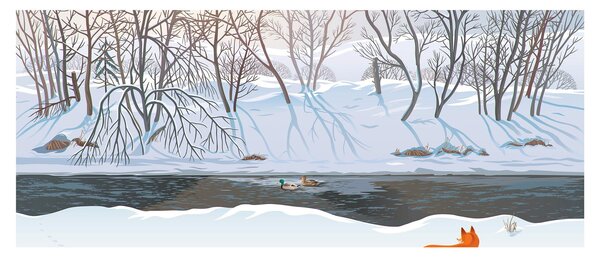 Tablou - Vulpe în peisaj de iarnă (120x50 cm)