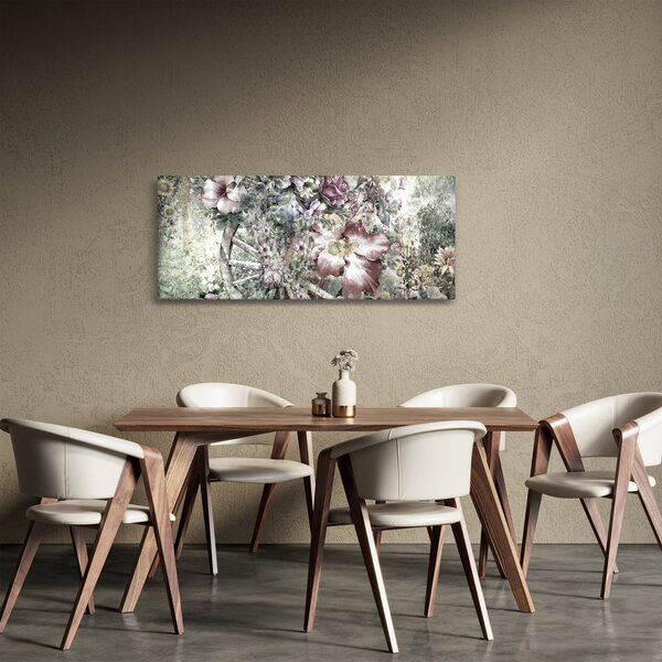 Tablou - Flori pe roata de lemn (120x50 cm)
