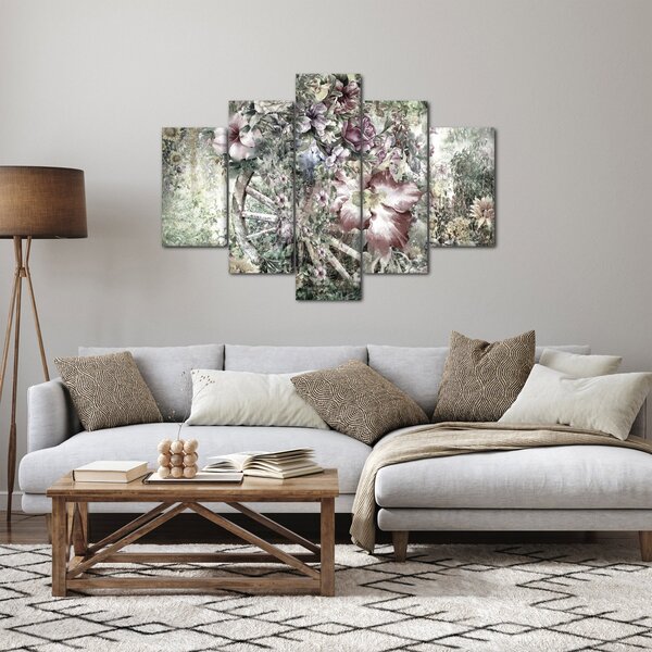Tablou - Flori pe roata de lemn (150x105 cm)