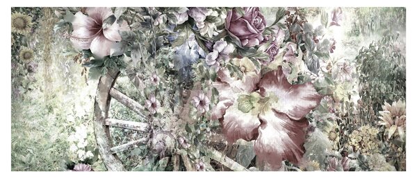 Tablou - Flori pe roata de lemn (120x50 cm)