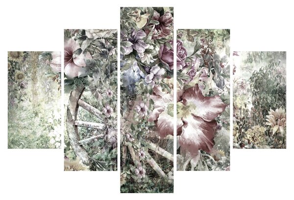 Tablou - Flori pe roata de lemn (150x105 cm)