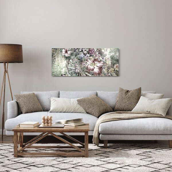 Tablou - Flori pe roata de lemn (120x50 cm)