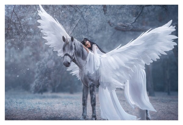 Tablou - Fata și unicorn (90x60 cm)