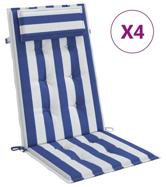 Perne de scaun spătar înalt, 4 buc. dungi albastre&albe, textil