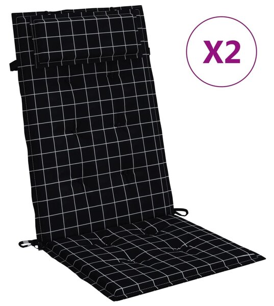 Perne scaun spătar înalt 2 buc, negru, carouri, țesătură Oxford