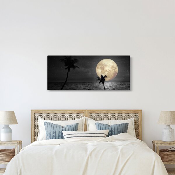 Tablou - Plaja cu lună plină, nuanțe gri (120x50 cm)