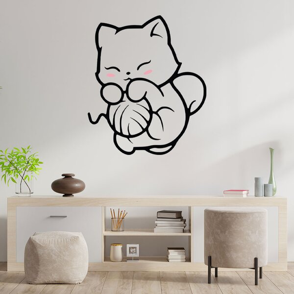 Sticker Decorativ Pisica Jucausa cu Ghem, 40x47 cm, Negru, Oracal
