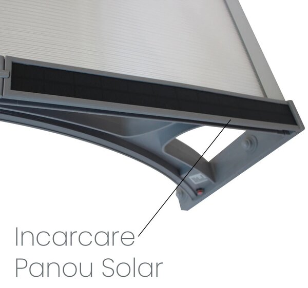 Copertină PREMIUM LUMI 120x100 cm cu senzor și panou solar – Gri/Transparent