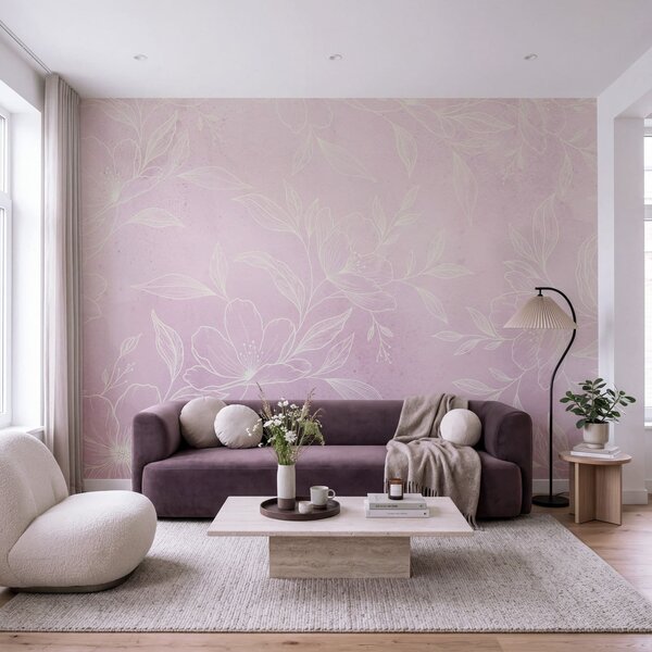 Fototapet Motiv floral roz și alb, Fototapet flori, Fototapet populare, t01003v2 - Tapeko.ro