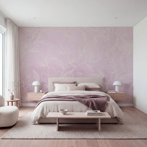 Fototapet Motiv floral roz și alb, Fototapet flori, Fototapet populare, t01003v2 - Tapeko.ro