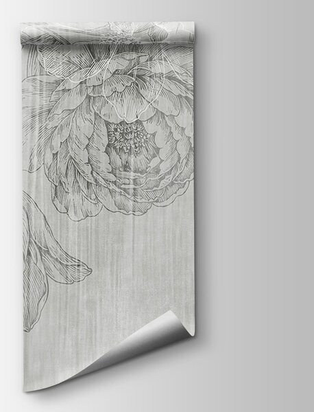 Fototapet Motiv floral alb și gri, Fototapet grădină japoneză, Fototapet populare, t01004 - Tapeko.ro