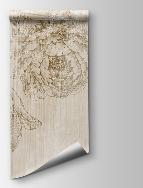 Fototapet Motiv floral alb și maro, Fototapet flori, Fototapet populare, t01004v1 - Tapeko.ro