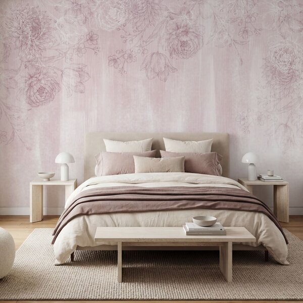 Fototapet Motiv floral roz și alb, Fototapet flori, Fototapet populare, t01004v2 - Tapeko.ro