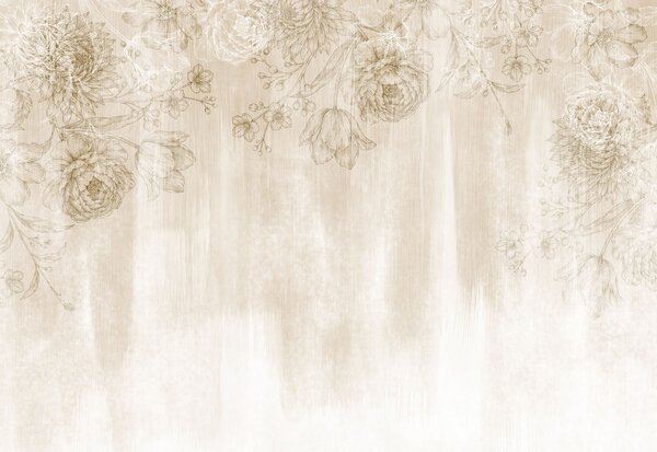 Fototapet Motiv floral alb și maro, Fototapet flori, Fototapet populare, t01004v1 - Tapeko.ro