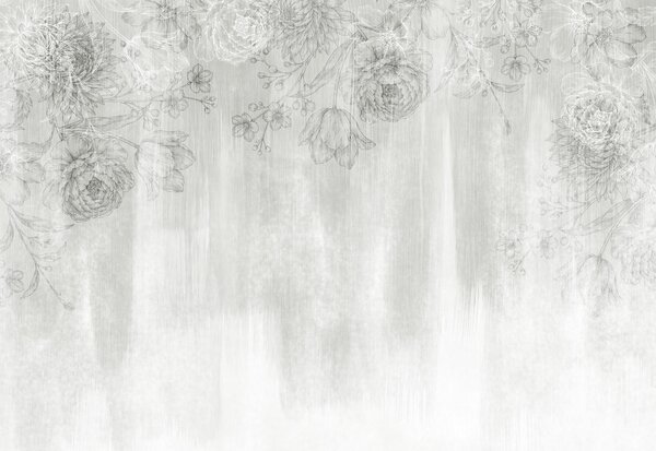 Fototapet Motiv floral alb și gri, Fototapet grădină japoneză, Fototapet populare, t01004 - Tapeko.ro