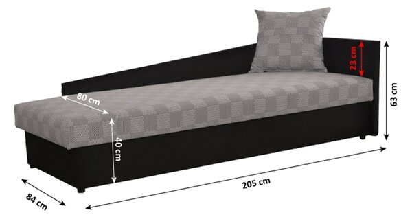 Pat de o persoană (canapea) 80 cm Jeannine (gri + negru) (și sp. depozitare) (D). 808548