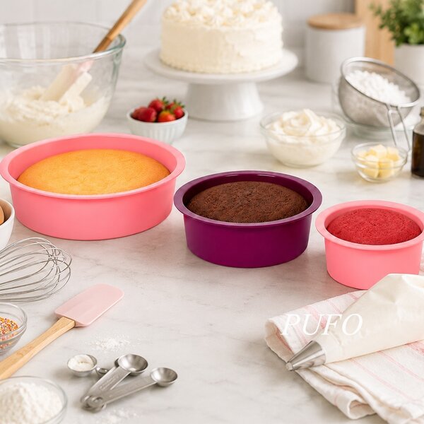 Set 3 forme Pufo Cake din silicon pentru blat de tort, prajituri- rezistente si usor de utilizat