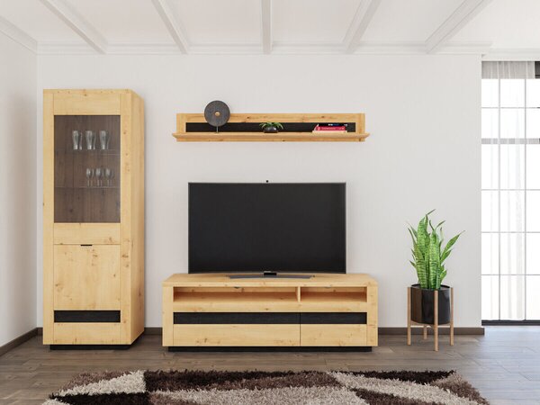 Set de living Sermeli 119, Negru, Stejar artizan, PAL laminat, Sticlă călită, MDF