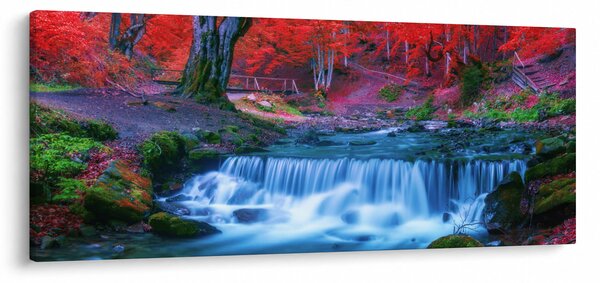 Tablou - Cascada în pădurea roșie (120x50 cm)