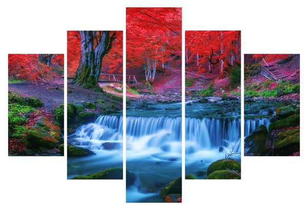Tablou - Cascada în pădurea roșie (150x105 cm)