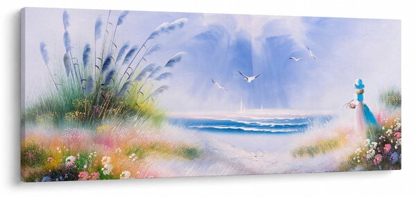 Tablou - Plaja romantică, pictură în ulei (120x50 cm)