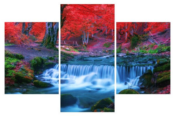 Tablou - Cascada în pădurea roșie (90x60 cm)