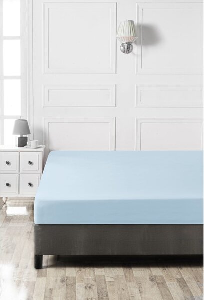 Cearceaf albastru deschis din bumbac cu elastic 140x200 cm – Mijolnir