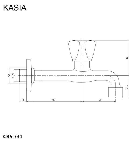 Mereo Mereo, Baterie de perete Mereo, Kasia, 1/2", cromată, MER-CBS731