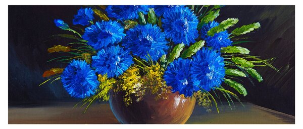 Tablou - Flori albastre în vază (120x50 cm)