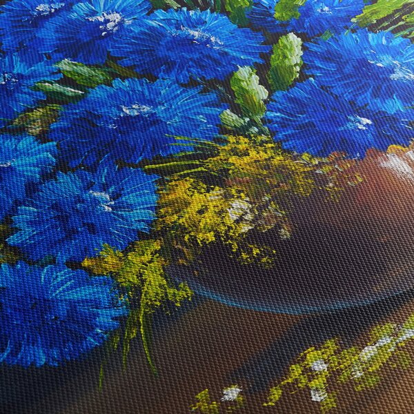 Tablou - Flori albastre în vază (90x60 cm)